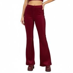 LuLaRoe Corduroy Flare Pants Womens L Red High Rise Hippie 70s Disco Retro